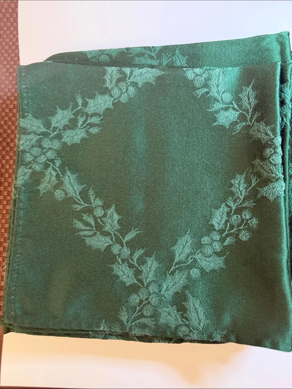 Elegant Dark Green Holiday Jacquard Napkins - Set of 8